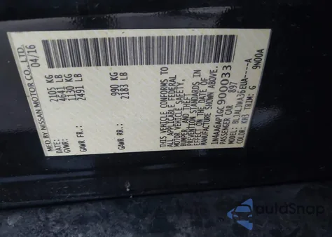 2016 Nissan Maxima 3.5 Sv z USA, uszkodzony, nr VIN 1N4AA6AP1GC900033